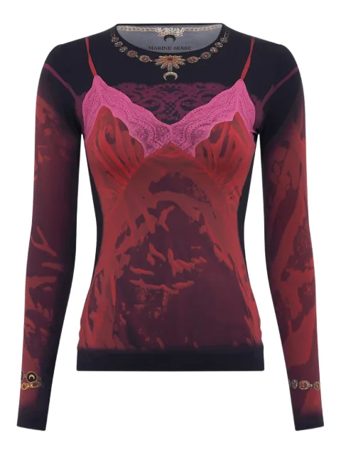 Marine Serre printed crew-neck long-sleeved T-shirt Red WTS006ACJER0085RD11