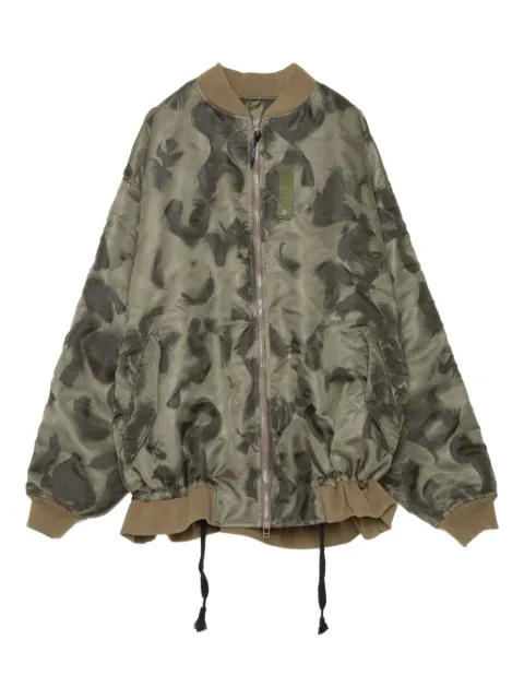 Yoshiokubo feather-print bomber jacket Green YKF25504