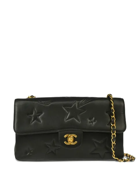 CHANEL Pre-Owned 1995 medium Star Stitch Classic Single Flap shoulder bag Black 3707654