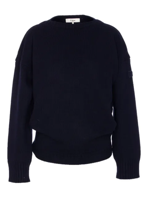 Chloé crew-neck patch-logo sweater Blue CH25AMP48810