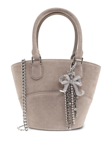 Self-Portrait charm-detail suede bucket bag Grey PF25314B