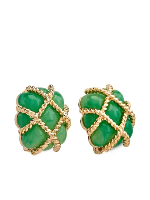 Kenneth Jay Lane quilted jade clip-on earrings Green 4080EJ
