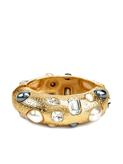 Kenneth Jay Lane pearl-crystal bangle bracelet 4023BAGCG