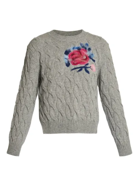 ERDEM cable-knit flower-embellishment sweater Grey PF25KT2430021003