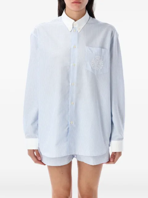 Sporty & Rich stripe-pattern embroidered-logo shirt Blue SI025620243ST03314
