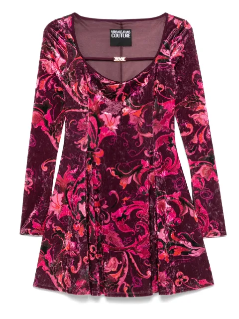 Versace Jeans Couture floral-print velvet mini dress Red 79HAO922JS508