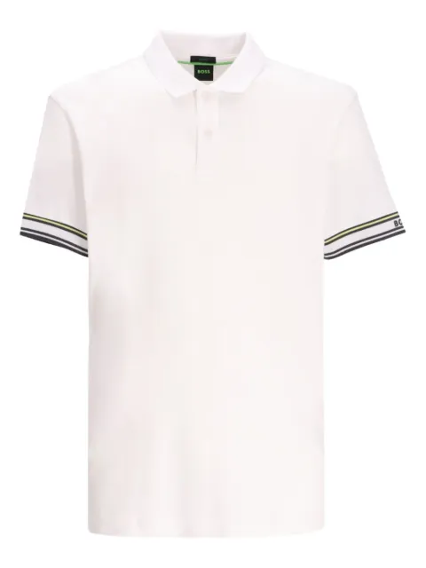 BOSS striped-cuff polo shirt White 50544448