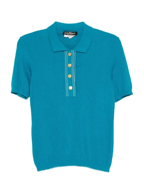 Ferragamo Pre-Owned 1970s ribbed polo shirt Blue SF250FE