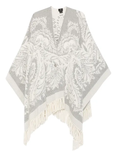 ETRO paisley-pattern fringed poncho White WRBD0004AV776
