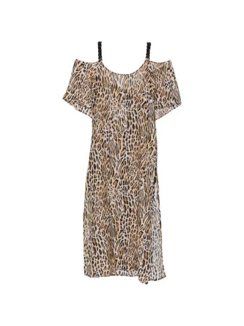Moschino leopard-print cold-shoulder midi dress Neutrals A26119508