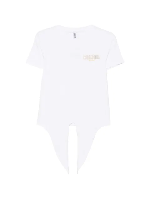 Moschino logo-print tie-fastening T-shirt White A07119411BIANCA