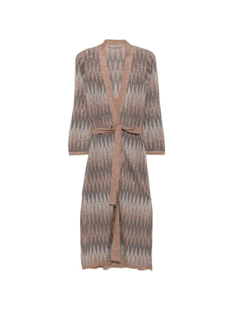 D.Exterior geometric-pattern belted cardigan Brown 58337