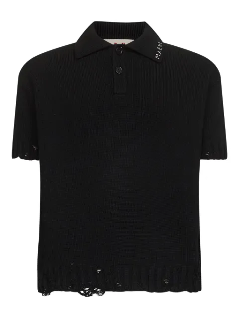 Marni ribbed-collar frayed-edge polo shirt Black POMG0071Q0UFC652