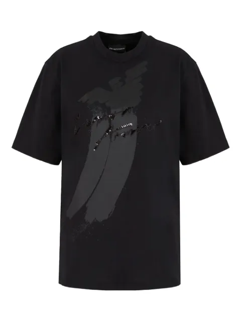 Emporio Armani eagle-logo sequin-embellished T-shirt Black 6D2T7G2J4EZ0999