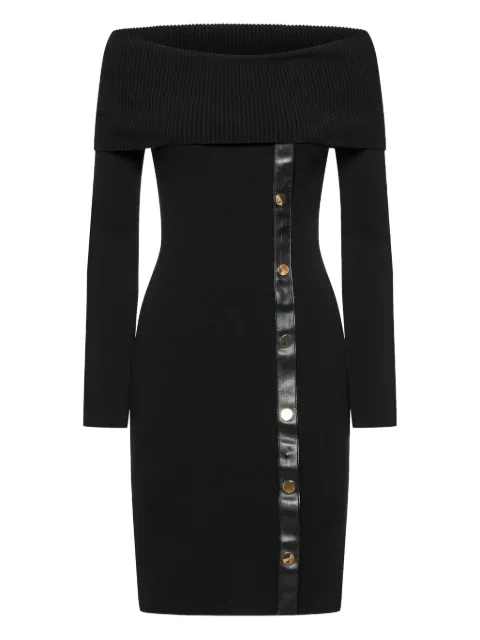 SIMONA CORSELLINI off-shoulder button-detail mini dress Black A23CPABE030003