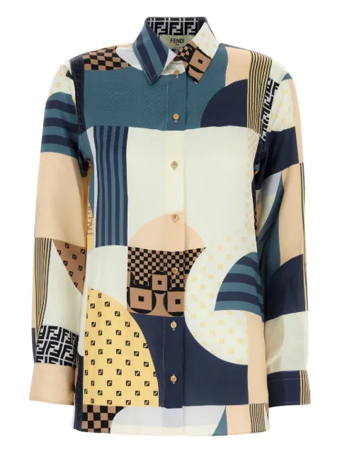 FENDI geometric-print silk shirt Neutrals FS8274AUQM