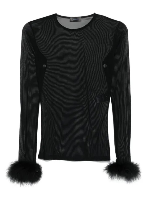 Mugler feather-cuff mesh top Black 25F3TO0829595