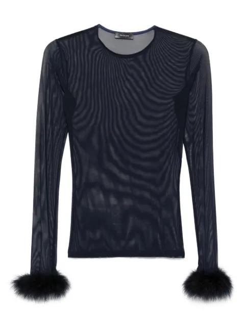 Mugler mesh feather-cuff top Blue 25F3TO0829595