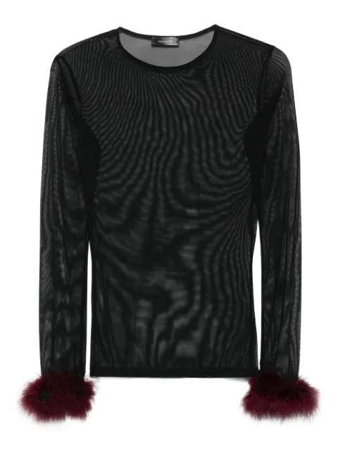 Mugler mesh-panel feather-cuff top Black 25F3TO0829595