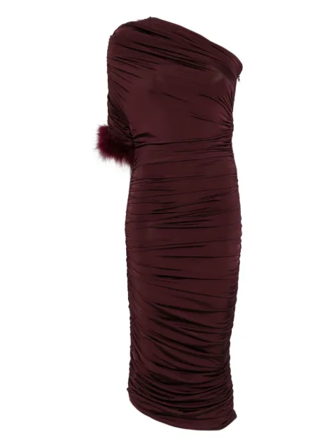 Mugler feather-trimmed one-shoulder dress Red 25F3RO1788688