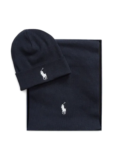 Polo Ralph Lauren logo-embroidered hat and scarf set Blue 710953262003