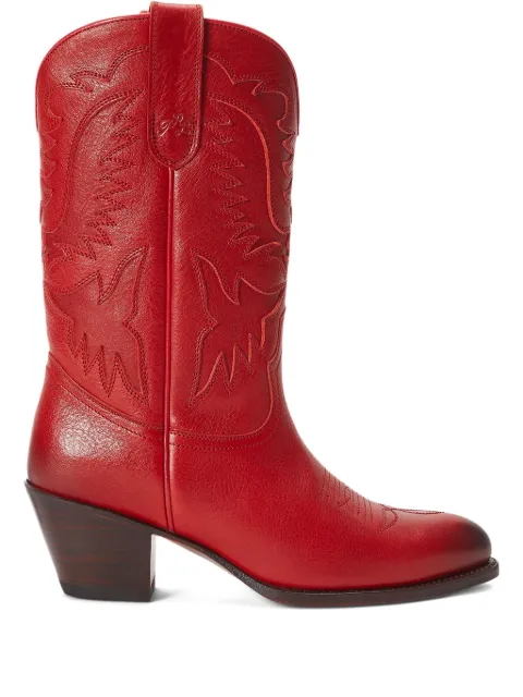 Polo Ralph Lauren leather embroidered cowboy boots Red 818959253005