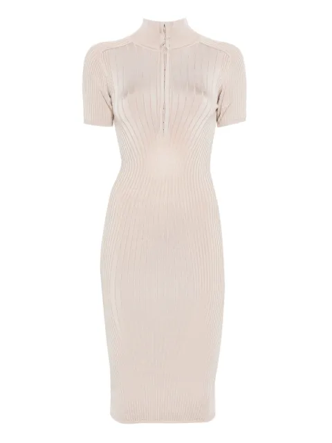 Mugler hook-and-eye ribbed-knit midi dress Neutrals 25F2RO17691128