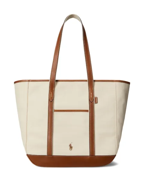 Polo Ralph Lauren leather-trim canvas tote bag Neutrals 428968158