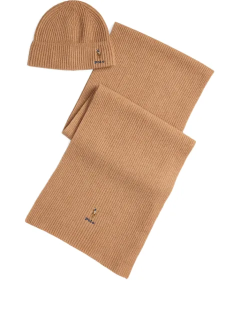 Polo Ralph Lauren ribbed beanie and scarf set Brown 455981430002
