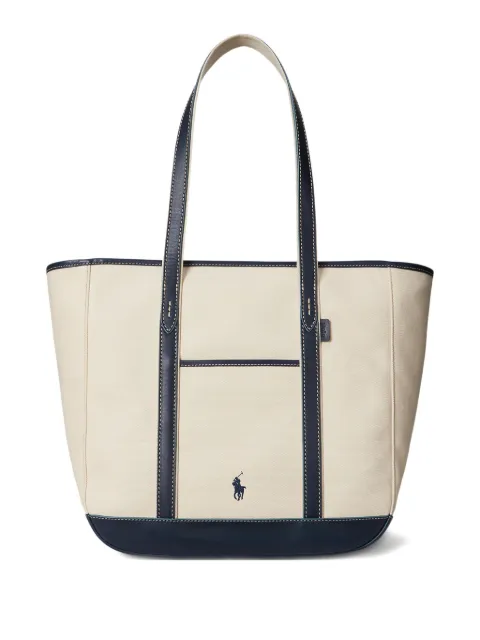 Polo Ralph Lauren medium leather-trim canvas tote bag Neutrals 428968158002