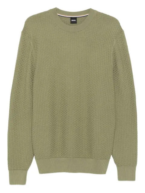 BOSS waffle-knit crew-neck sweatshirt Green 50545283