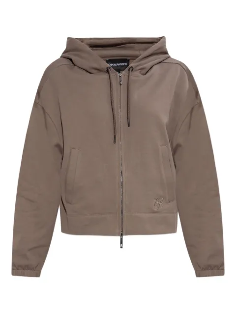 Emporio Armani logo-embroidered zip-up hoodie Brown EW002126AF12538