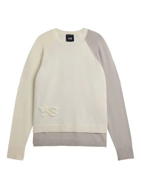 Y-3 logo-embossed colour-block sweater White KB4642