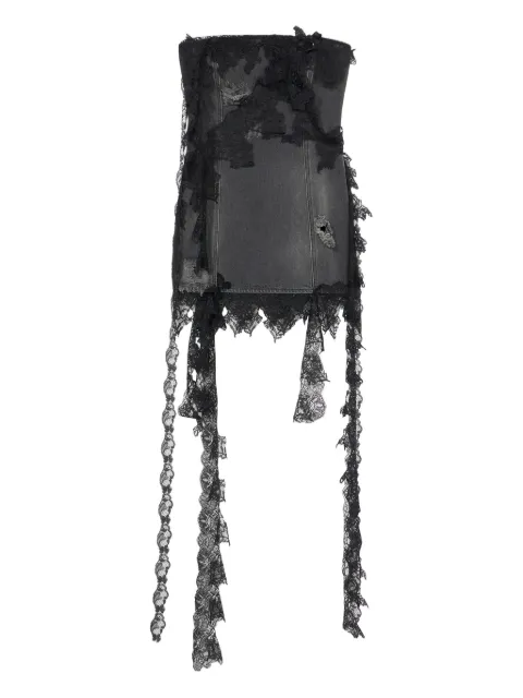 Blumarine strapless lace-trimmed denim dress Grey 2J208A