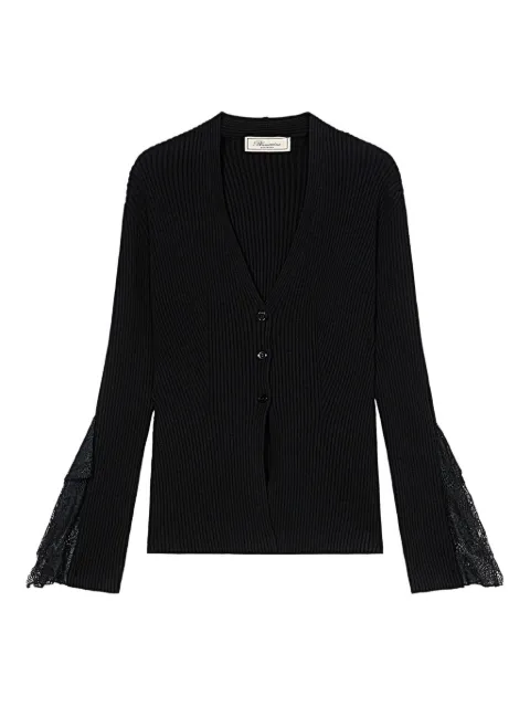 Blumarine ribbed lace-trimmed cardigan Black 2M622A