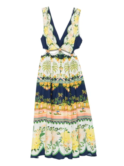 FARM Rio midi floral cut-out dress Blue 336283