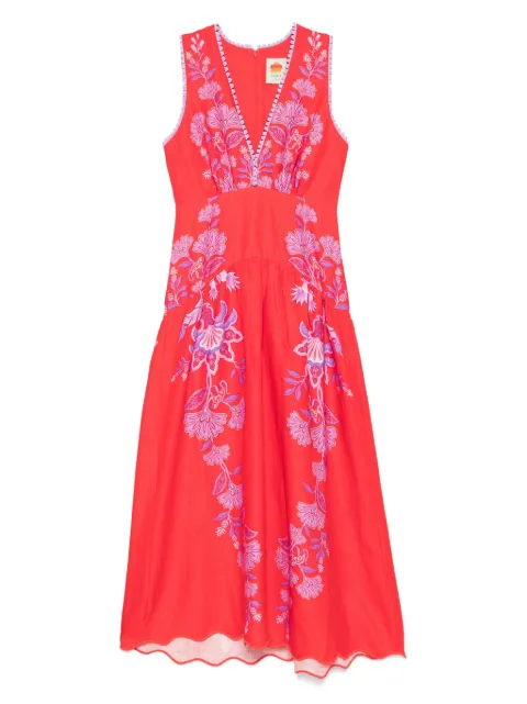FARM Rio Porcelain Garden midi dress Red 336269