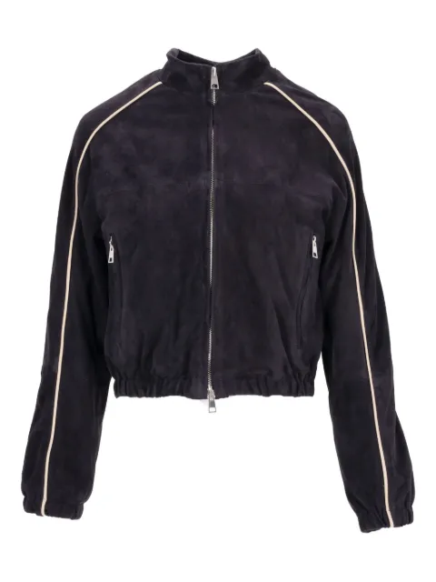 LA ROSE contrast-piping cropped bomber jacket Blue 1603