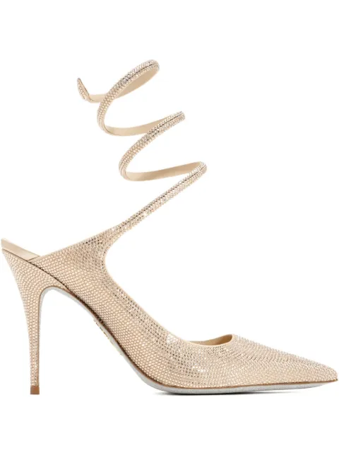 René Caovilla 80mm crystal-embellished spiral-strap pumps Gold C12564100