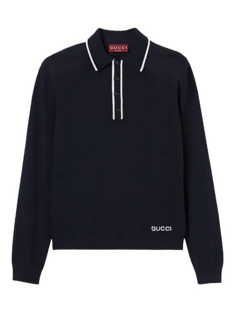 Gucci long-sleeve knitted polo shirt Blue 824573XKESP