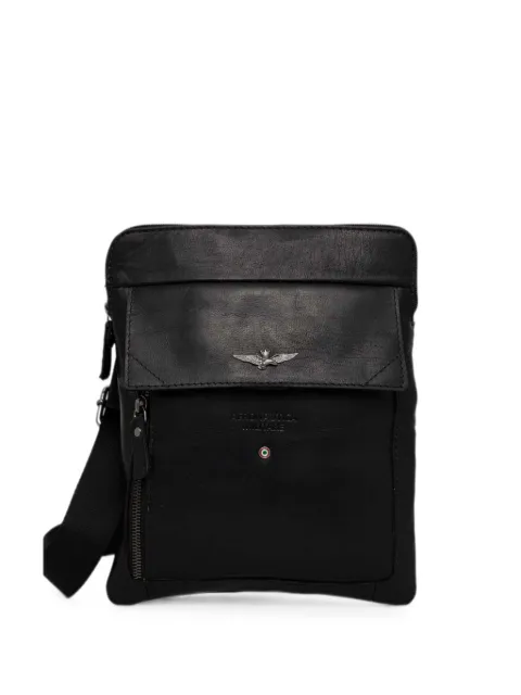 Aeronautica Militare logo-plaque leather belt bag Black AM302