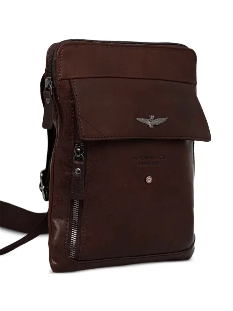 Aeronautica Militare flap-pocket leather messenger bag Brown AM302