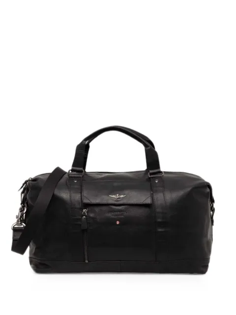 Aeronautica Militare logo-plaque leather holdall Black AM306