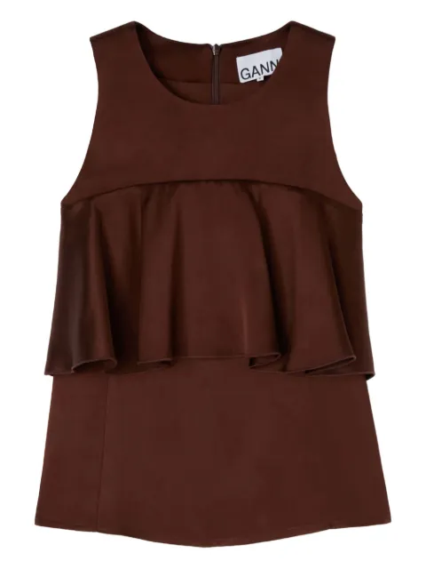 GANNI ruffled-satin top Brown W0956