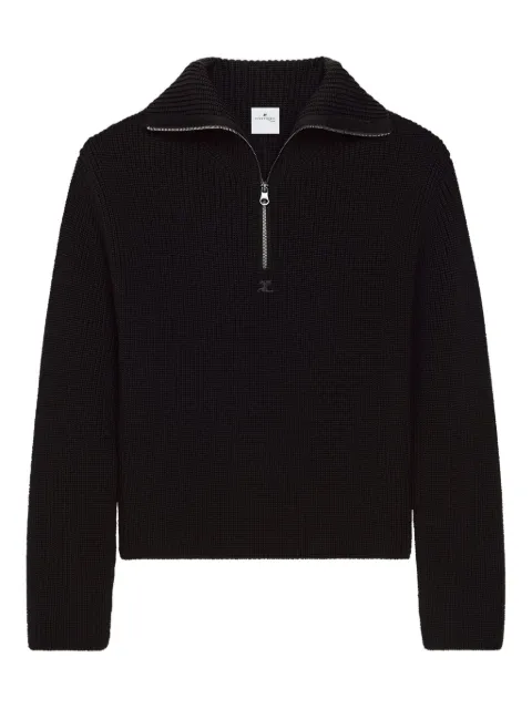 Courrèges zip-neck ribbed-knit sweater Black 325MPU243FI0036
