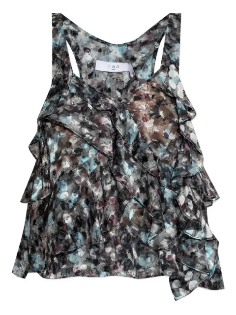 IRO ruffled abstract-print top Blue WP16RAJAE