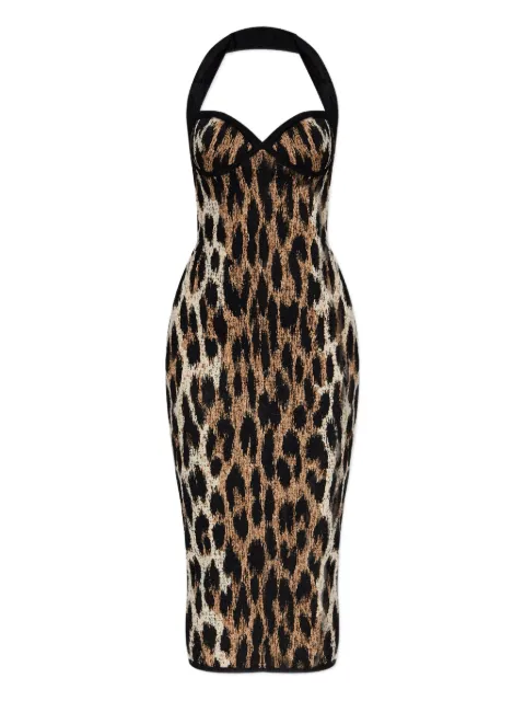 Balmain halterneck leopard-print midi dress Brown FF1RJ011KI78