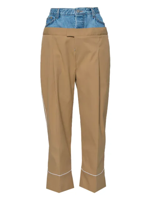 Dina Zaki denim-overlay trousers Brown 421622