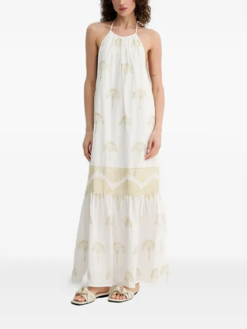 SIMONA CORSELLINI halter-neck palm-print maxi dress White P25CPAB026