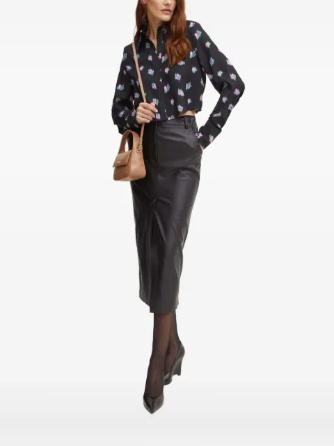 Silvian Heach floral-print cropped-hemline shirt Black GPA24138CA